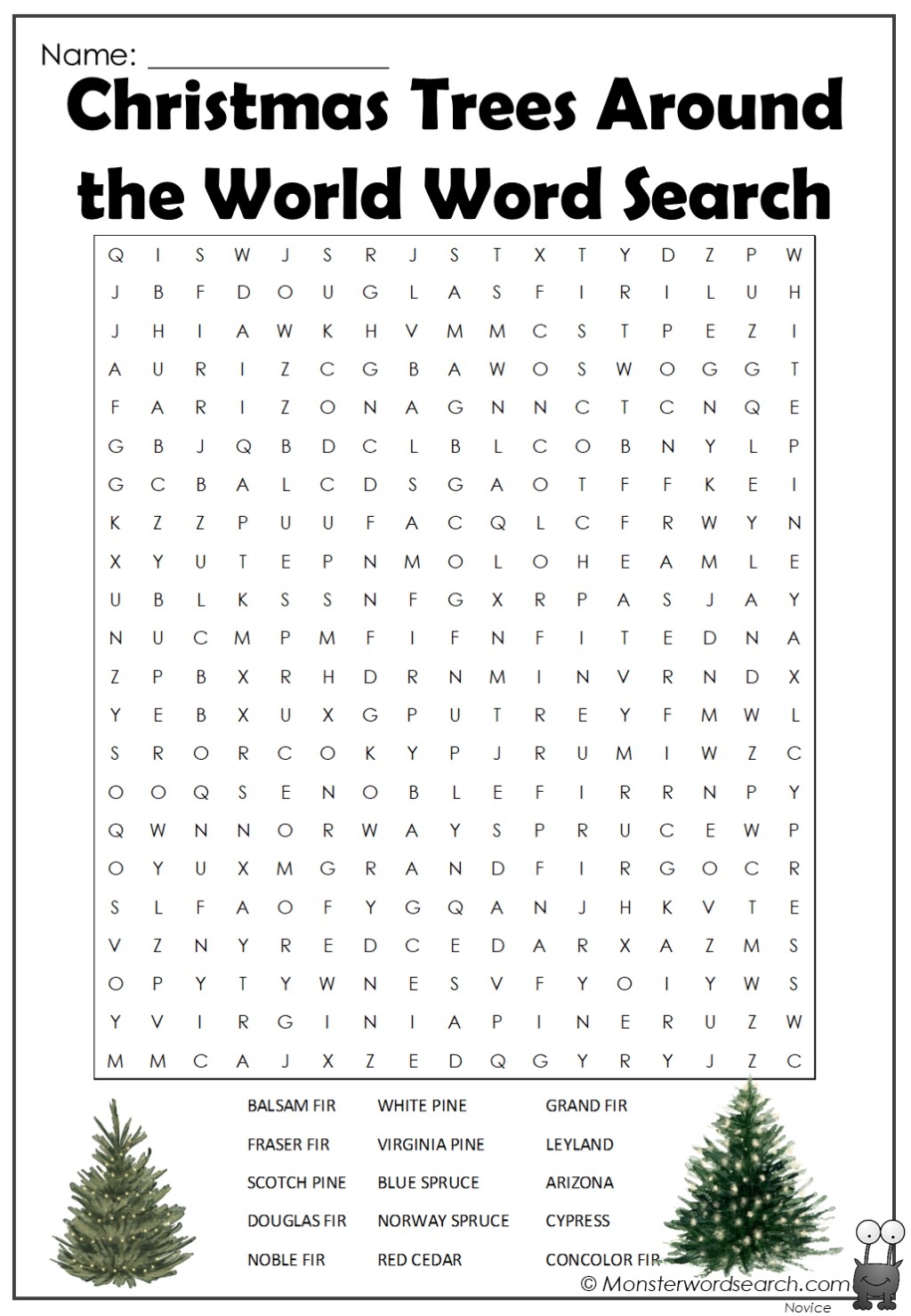 christmas trees around the world word search monster word search