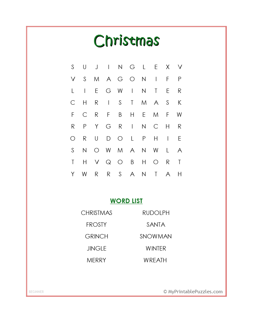 Christmas Word Search Printable Kids