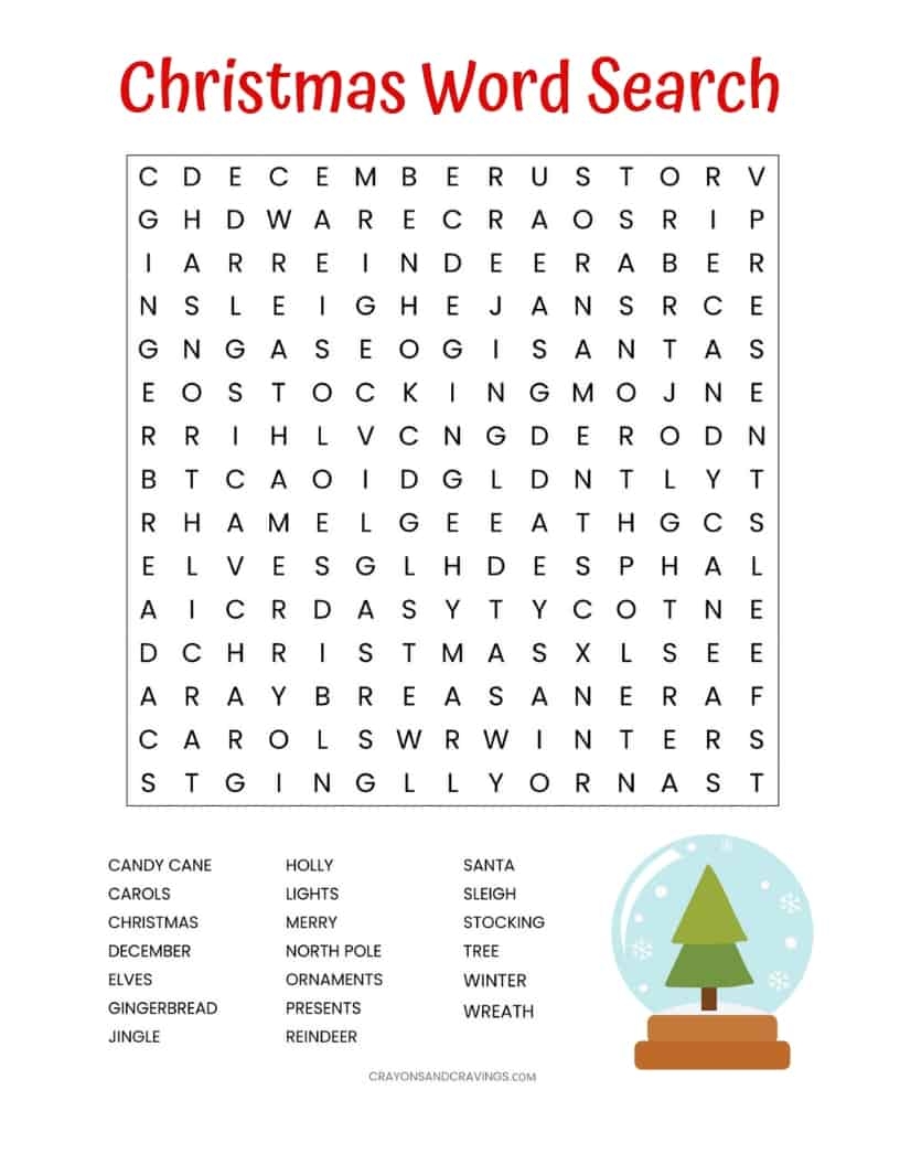 christmas word search printable for kids or adults