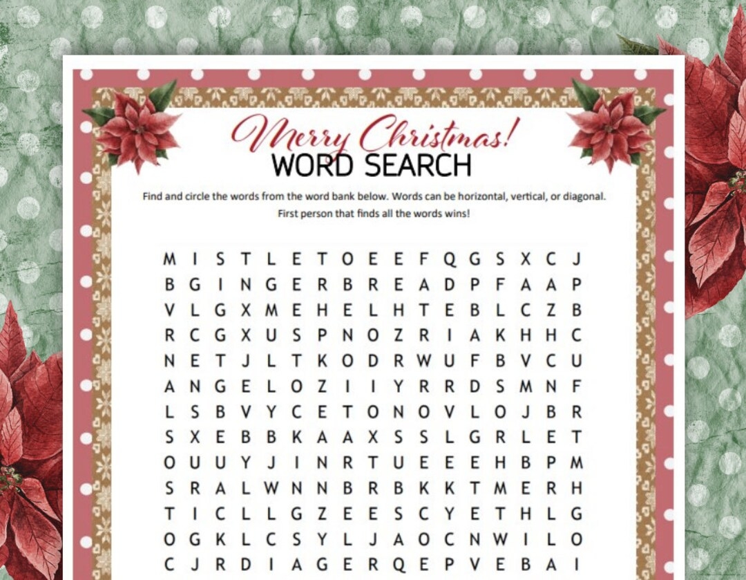 christmas word search printable holiday party games christmas activities for kids adults and seniors etsy