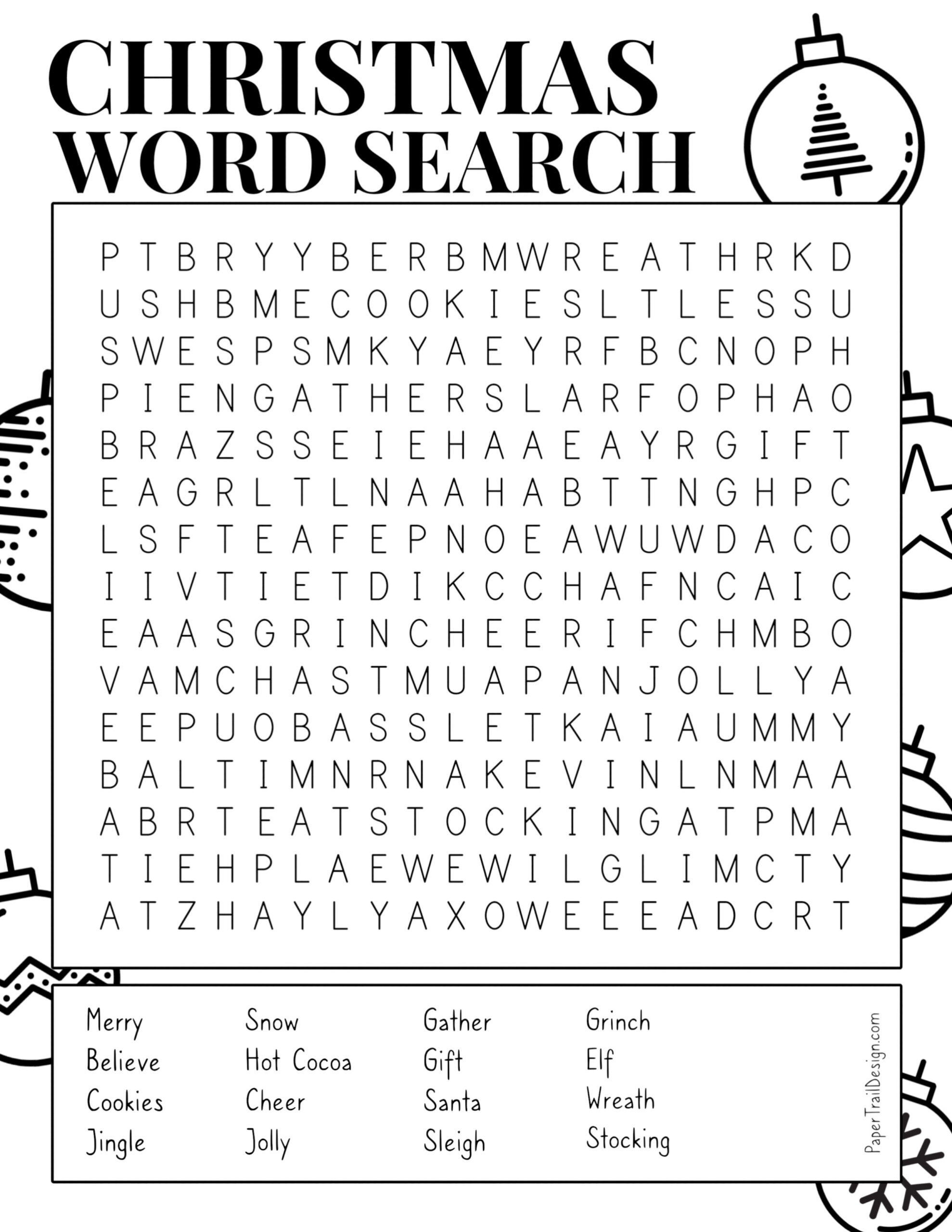 christmas word search printable paper trail design