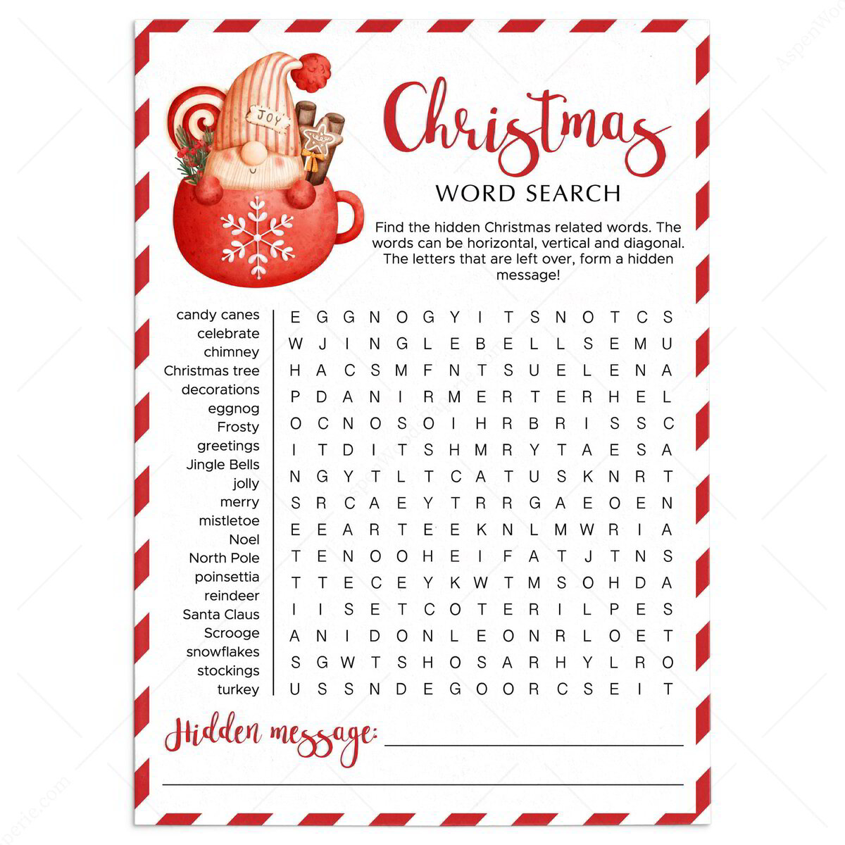 christmas word search printable with hidden message printable