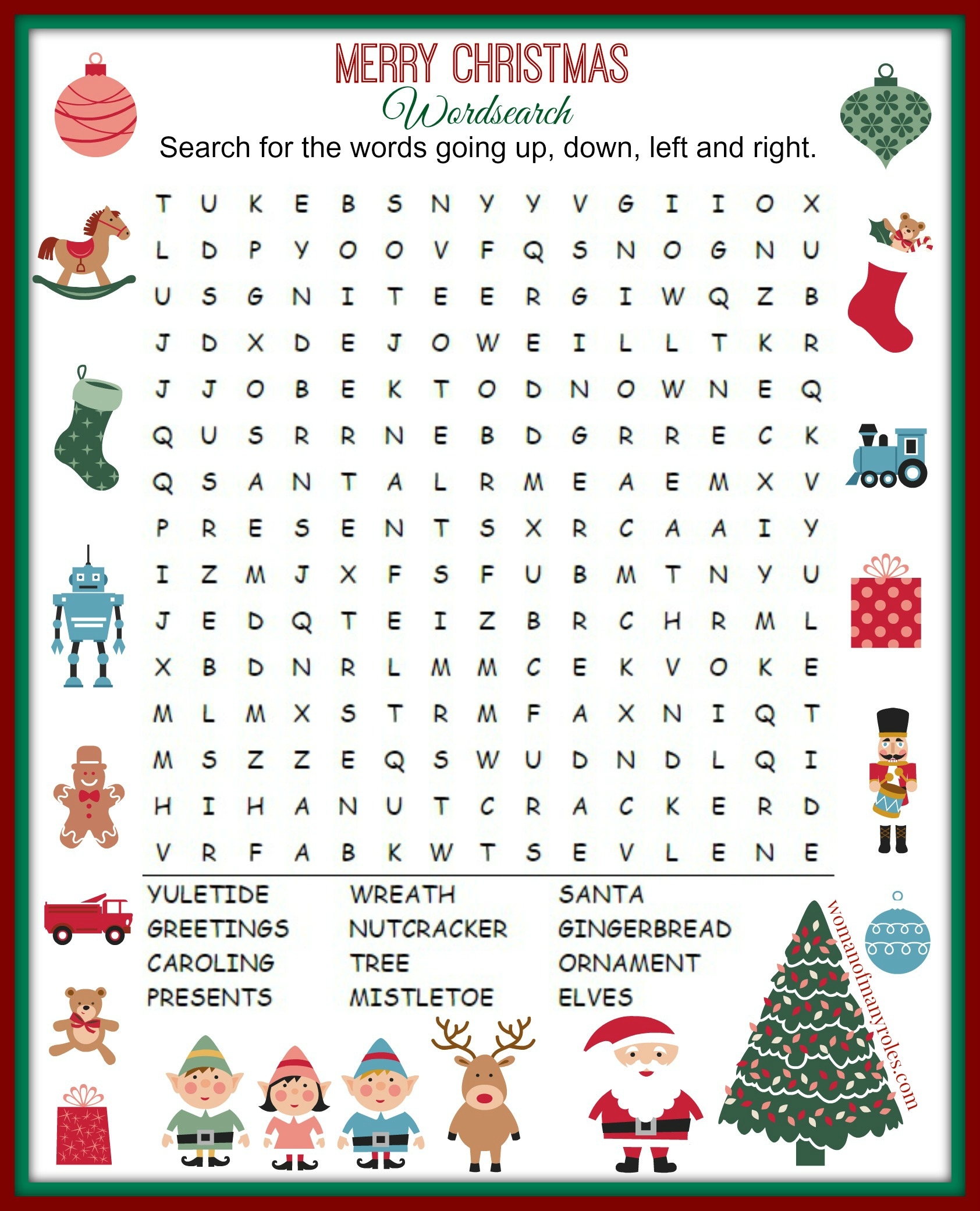 christmas word search printable worksheets library