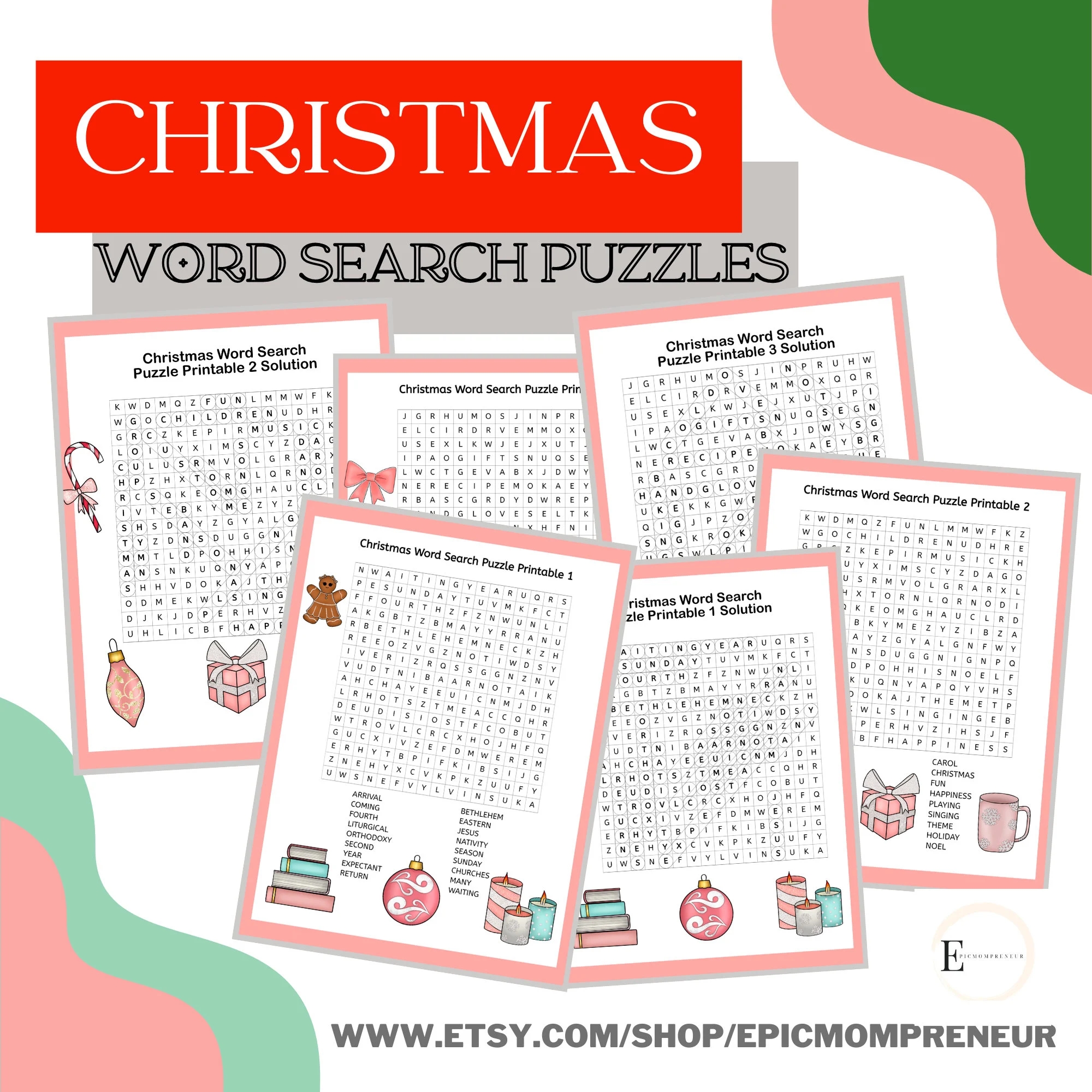 Christmas Word Search Puzzles Christmas Puzzles Christmas Games Christmas Word Search Christmas Party Games Christmas Party Etsy