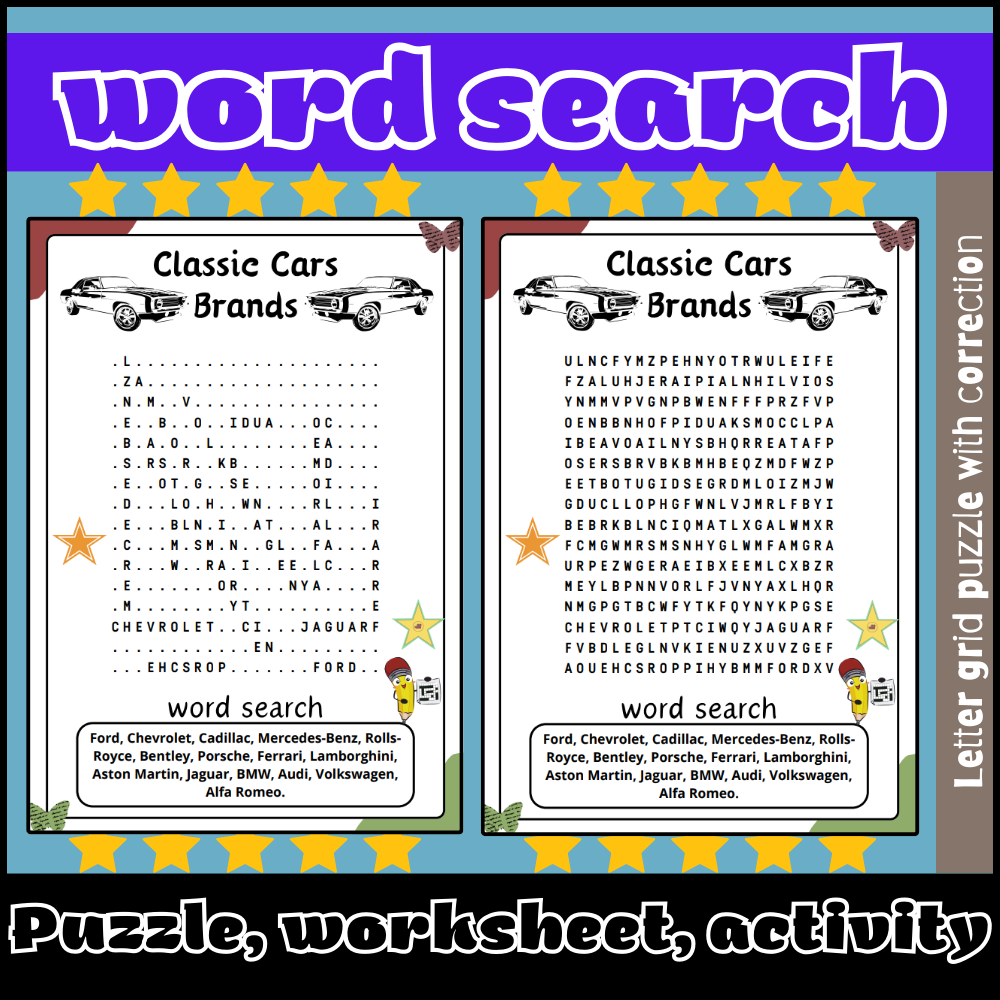 Printable Car Word Search Puzzles