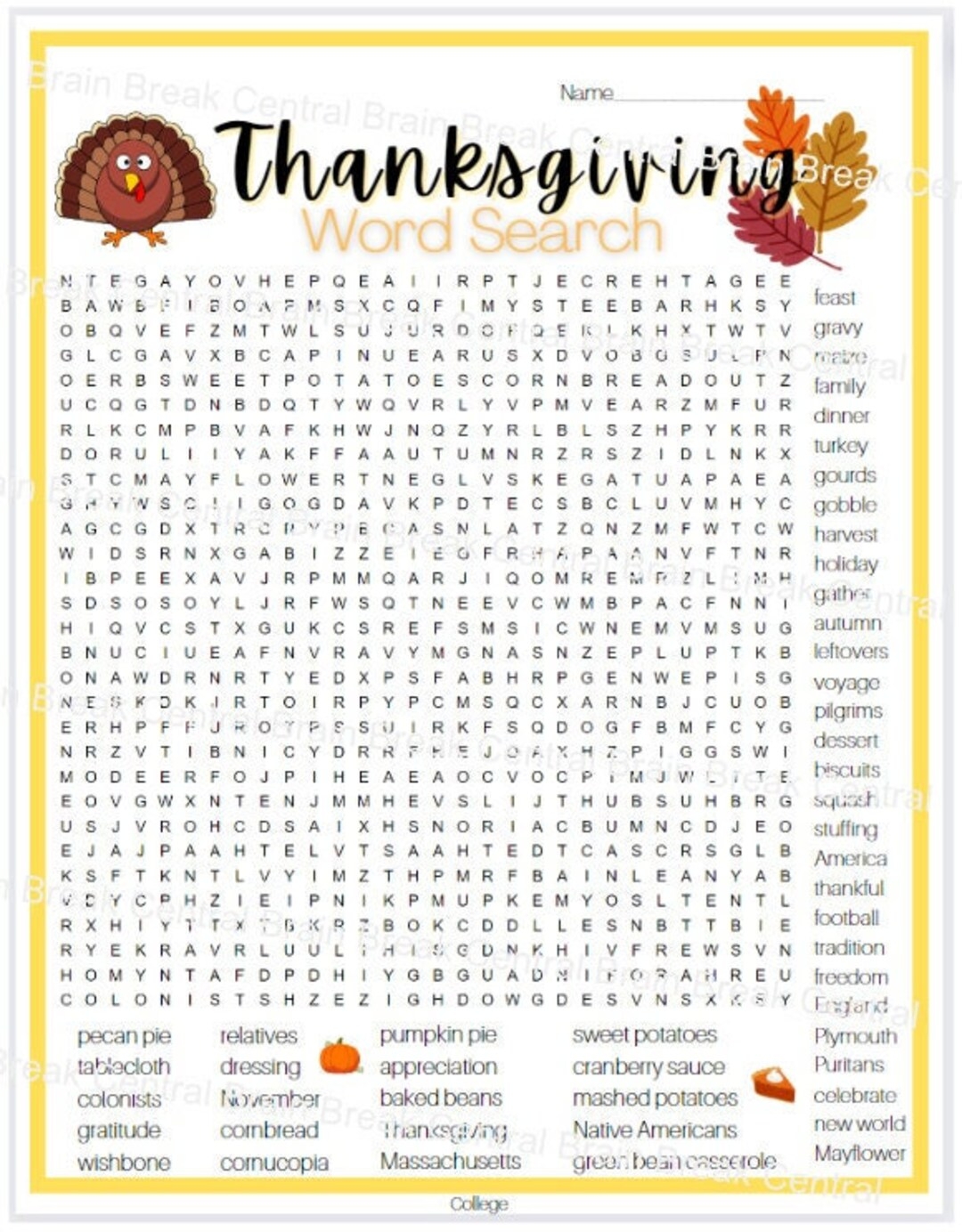 college adult thanksgiving word search with answer key printable etsy