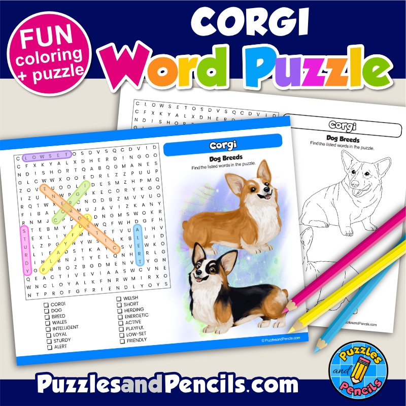 Corgi Word Search Puzzle Activity Page And Coloring Dog Breeds Made By Teachers