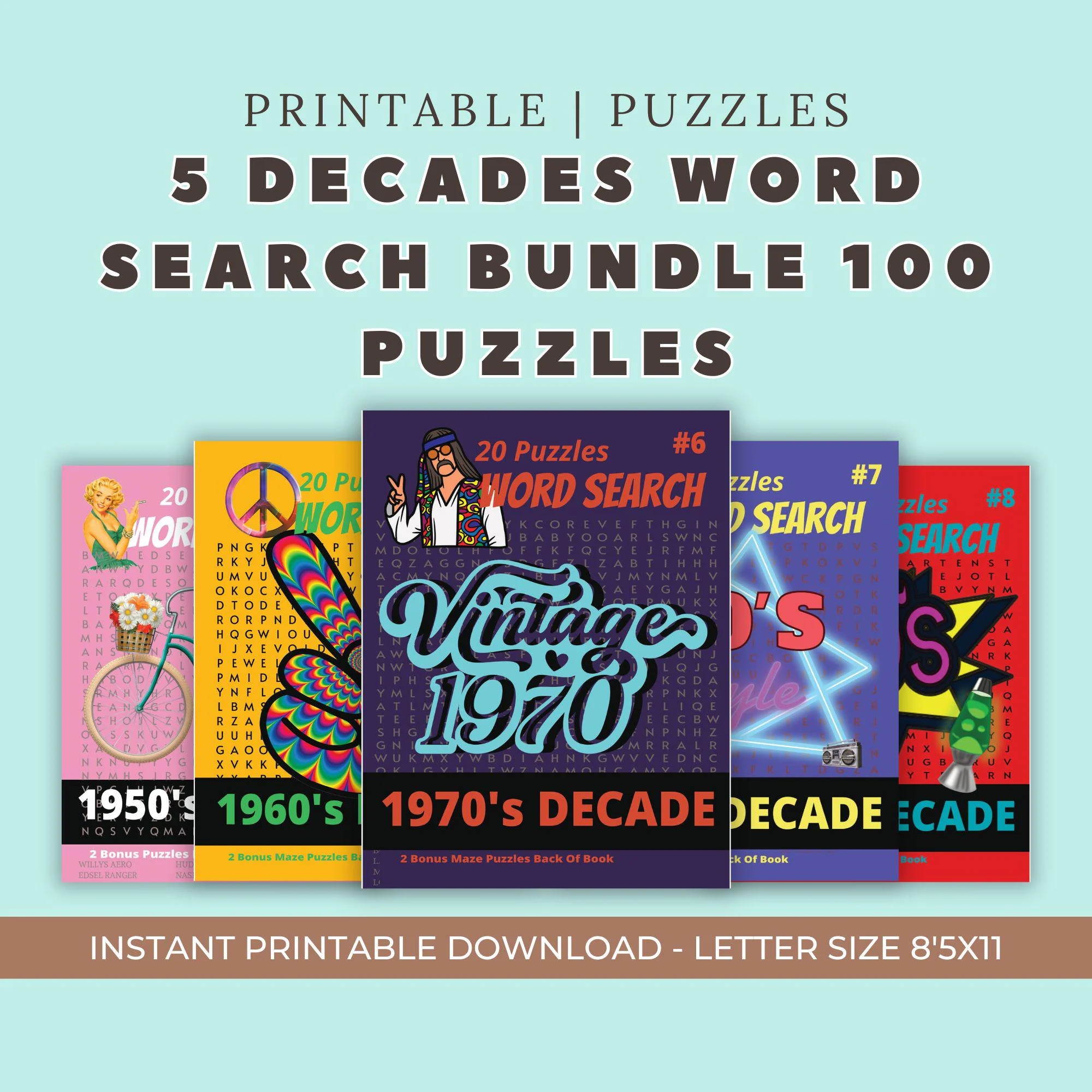 Decades Word Search Puzzle Printable Activity For Adults Kids Fun Educational Game Travel friendly Digital Download 100 Puzzles Bundle Etsy