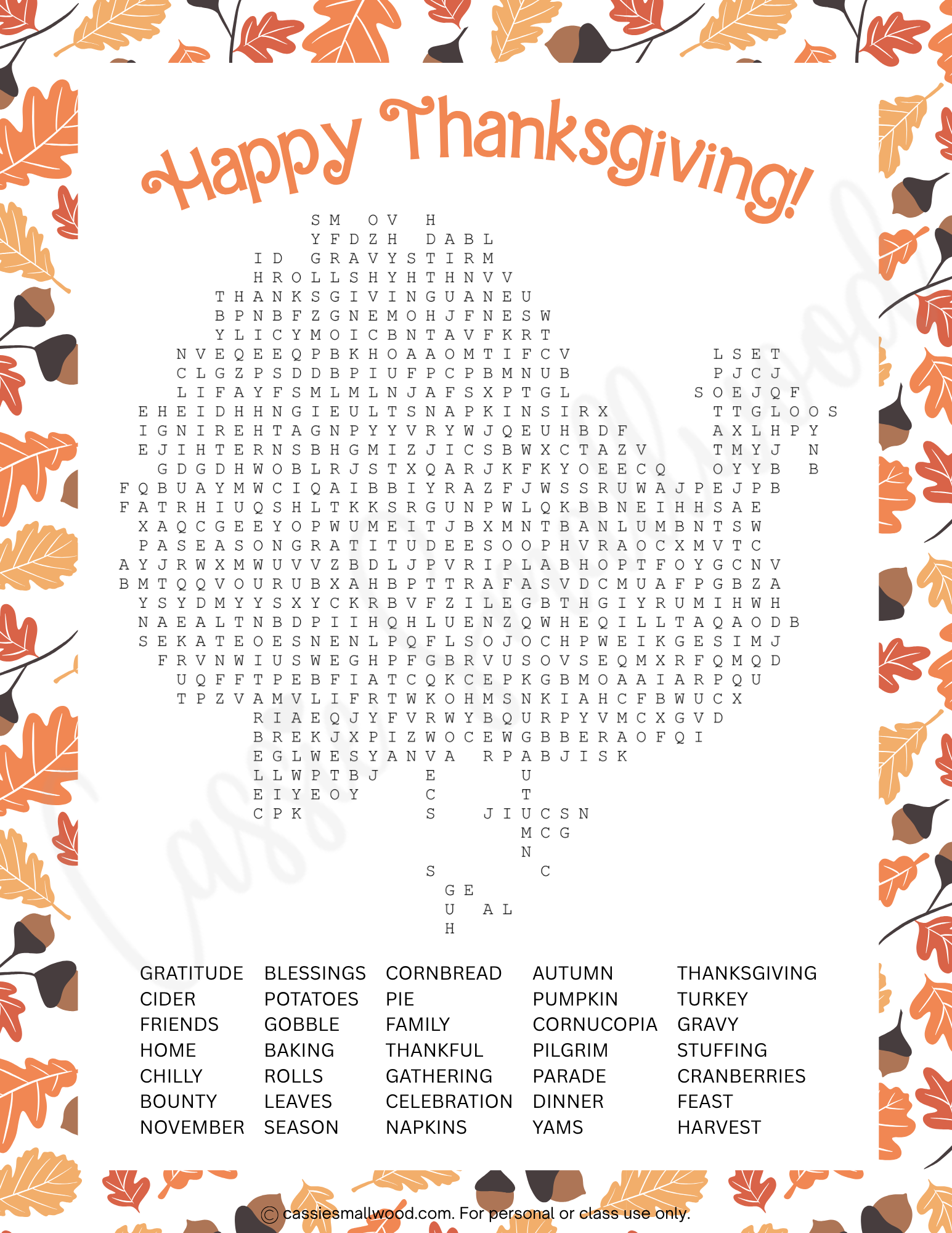 Difficult Thanksgiving Word Search Cassie Smallwood Difficult Thanksgiving Word Search Cassie Smallwood