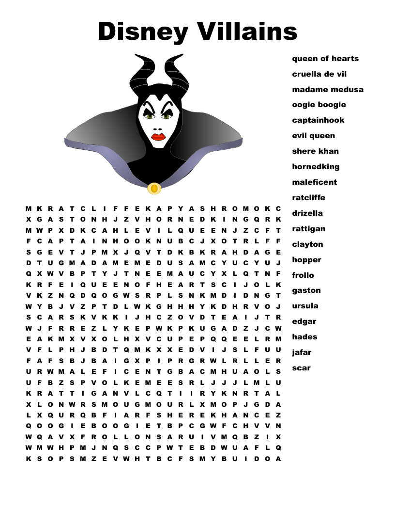 Disney Character Word Search Printable