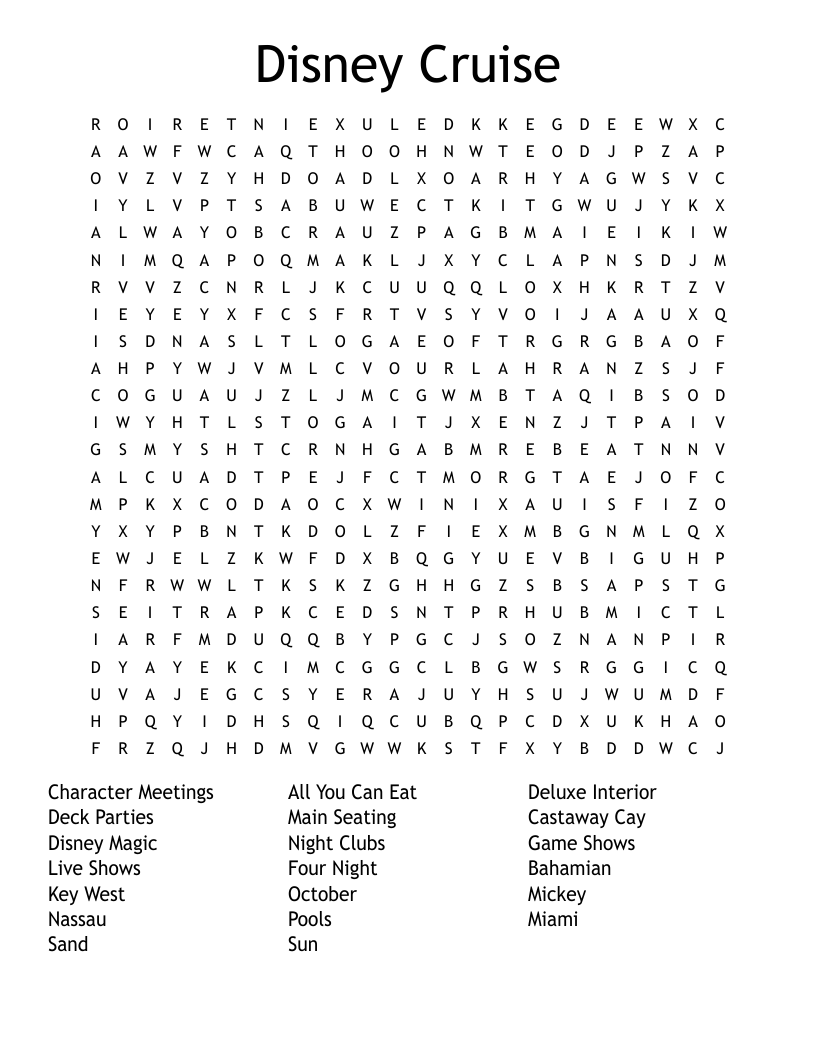 Disney Cruise Word Search WordMint