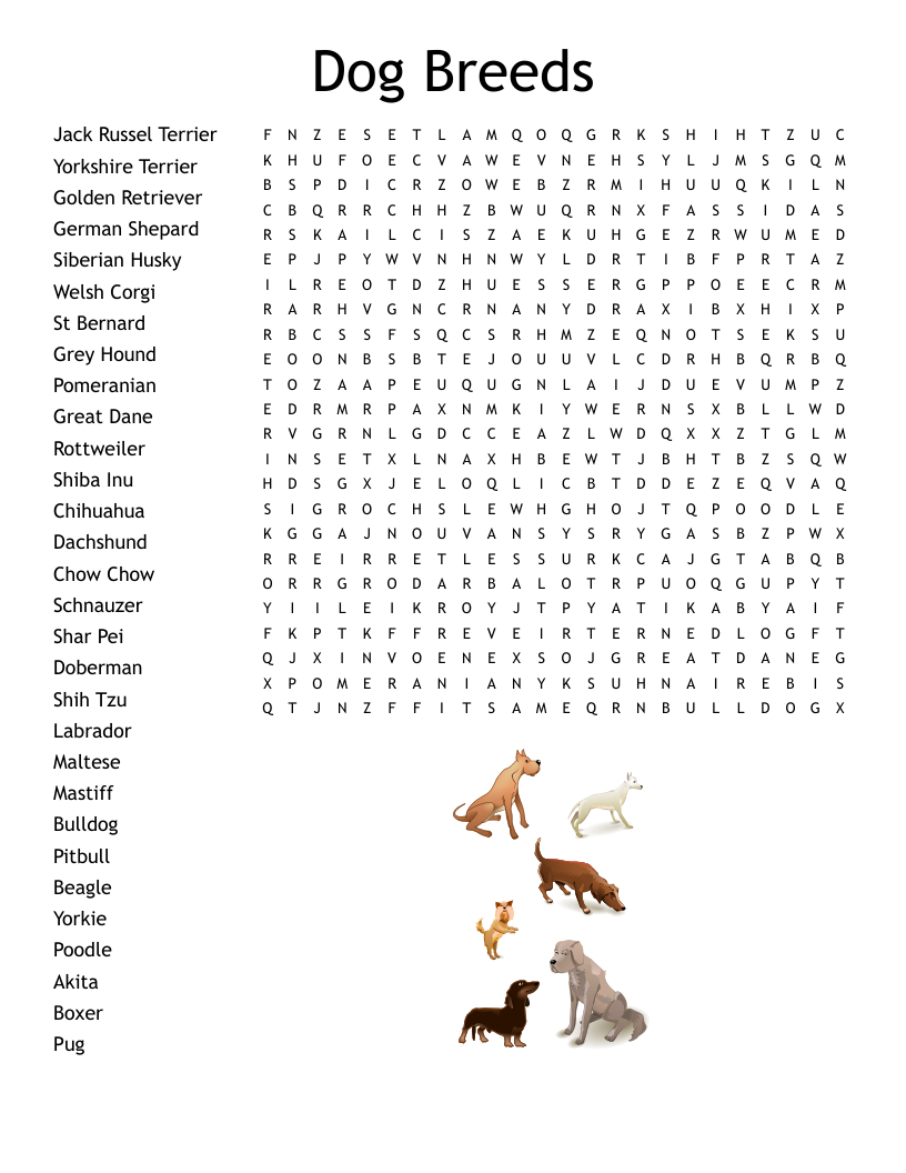 dog breeds word search wordmint