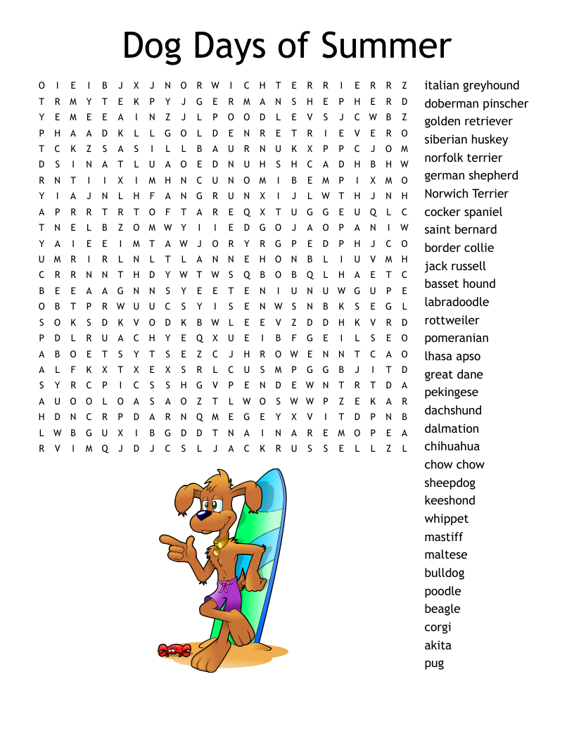 Dog Word Search Puzzle