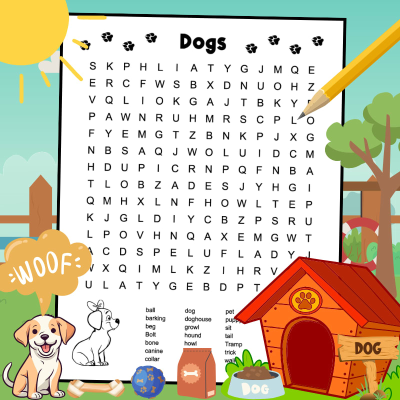 dog themed word search for kids tree valley academy