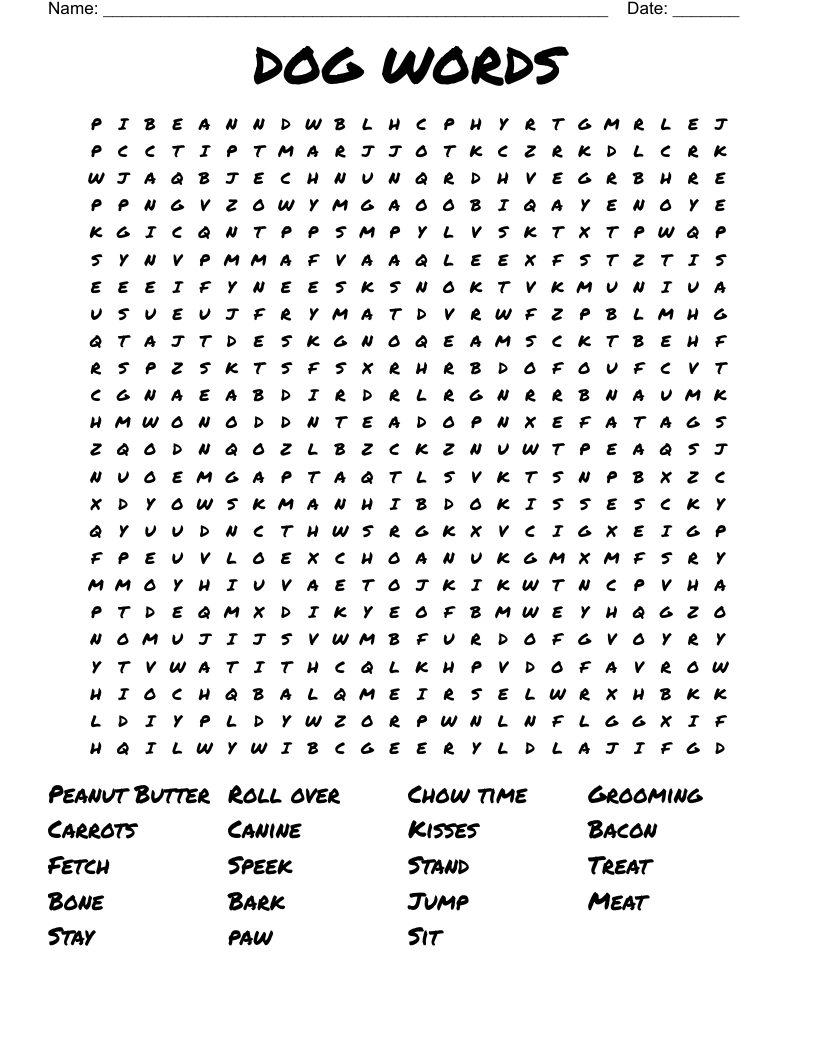 DOG WORDS Word Search WordMint