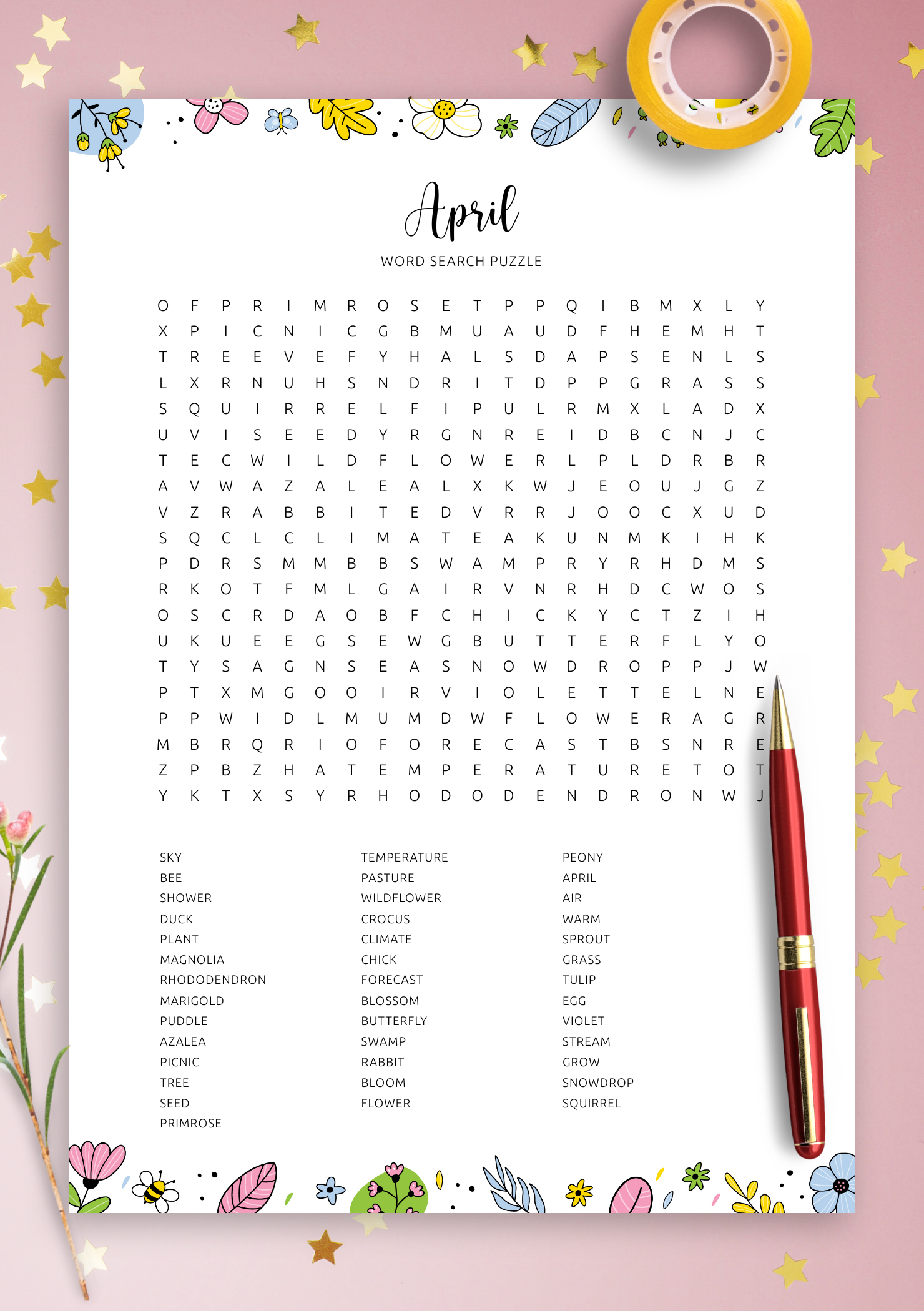 April Word Search Printable Free