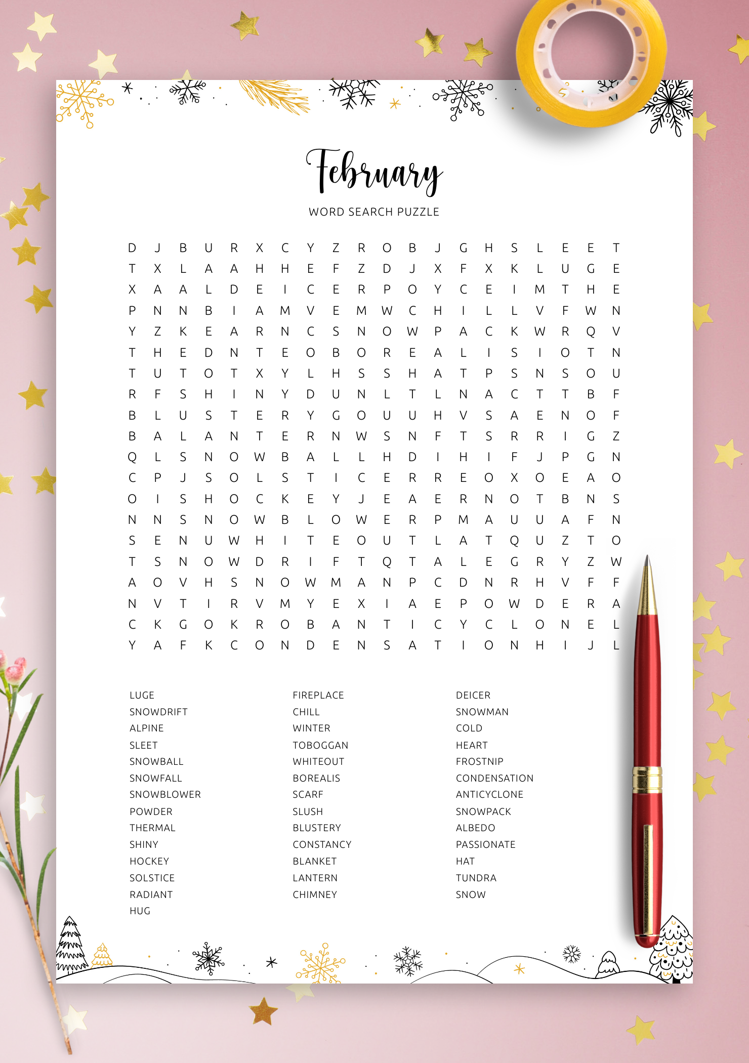 Download Printable February Word Search In PDF