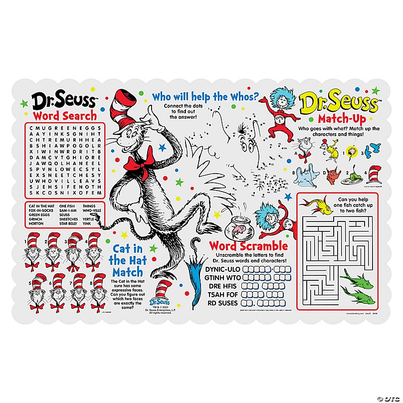 Dr Seuss The Cat In The Hat Activity Placemats 12 Pc Oriental Trading