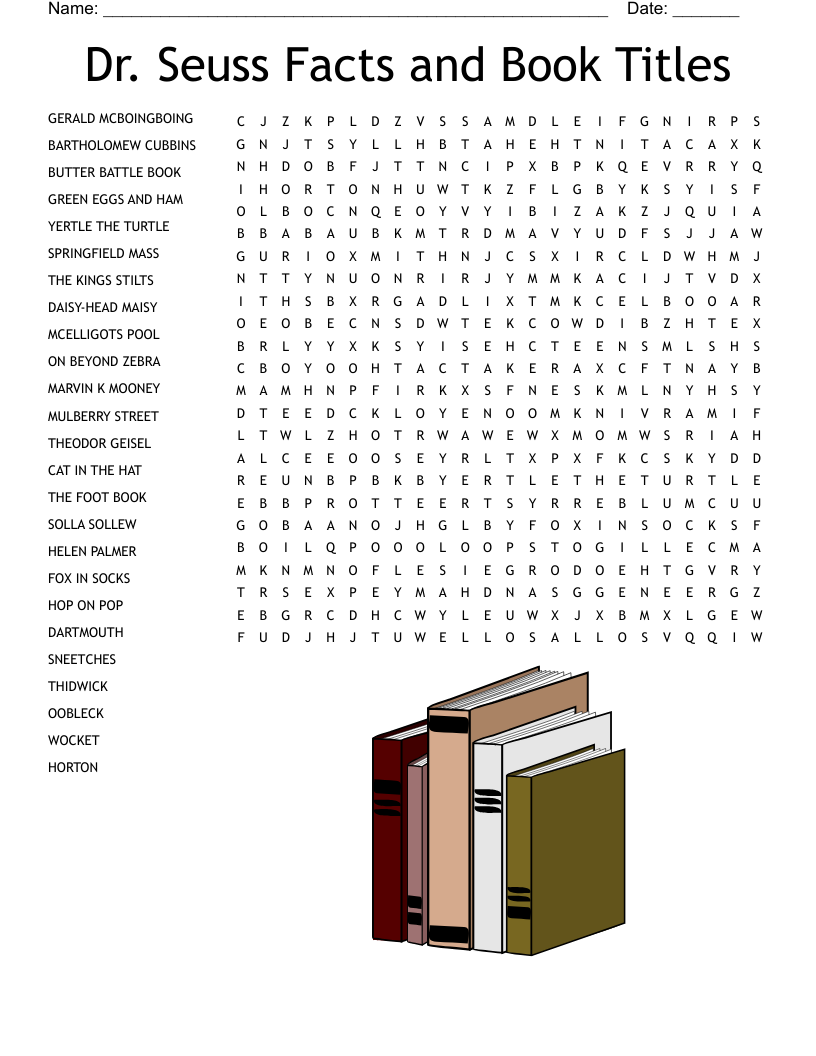 Dr Seuss Word Search Answers