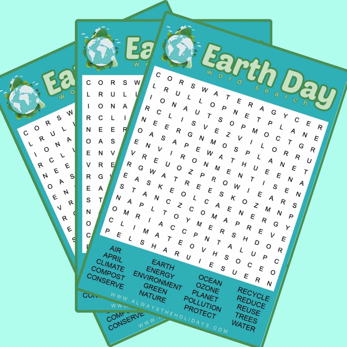Earth Day Word Find Printable Word Search Answers Included