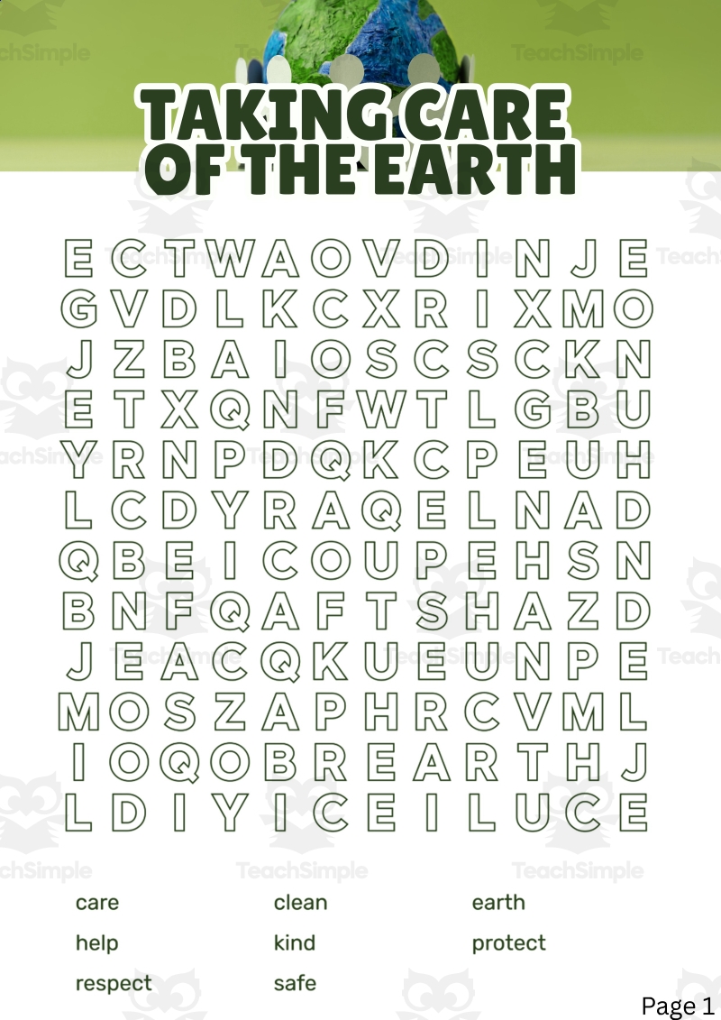 Earth Day Word Search 1 Page Sample PDF By Teach Simple