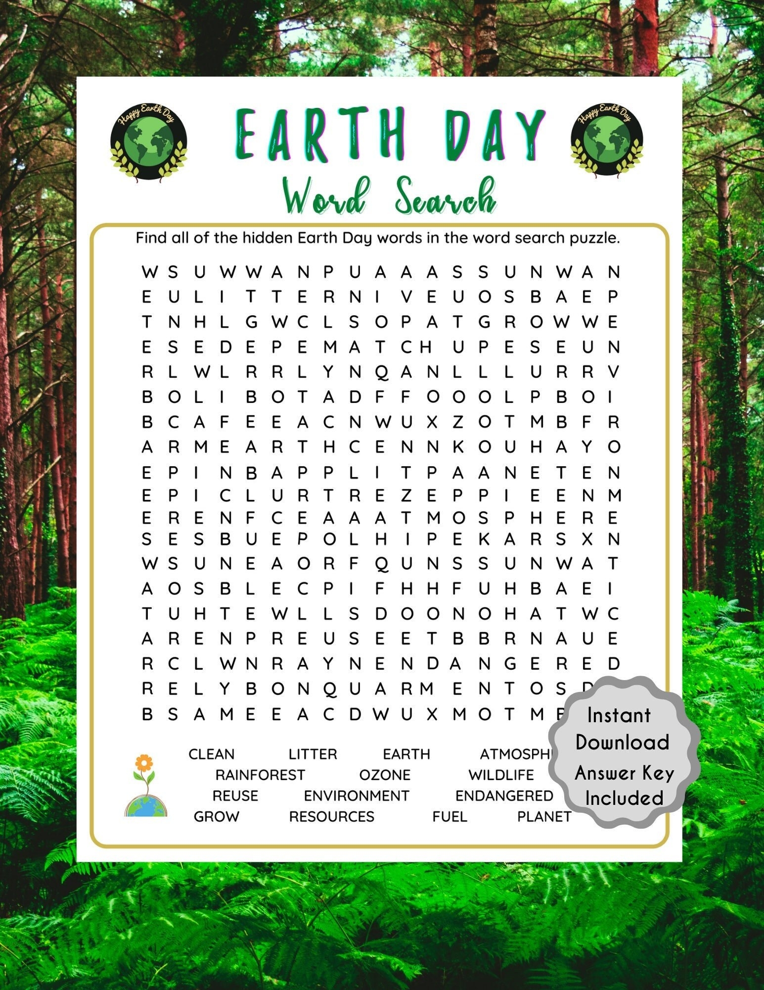 Earth Day Word Search Game Earth Day Game For Kids Adults Fun Game Nature Activities Fun Springtime Game Instant Download L PDF Etsy