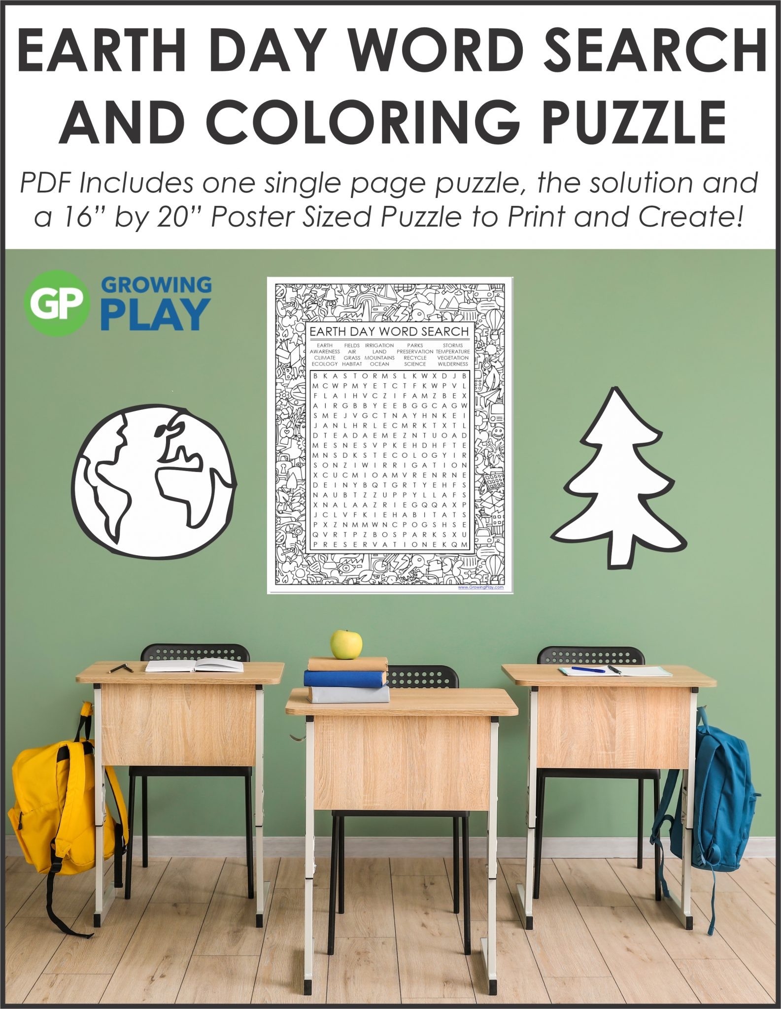 Earth Day Word Search Printable Poster Growing Play