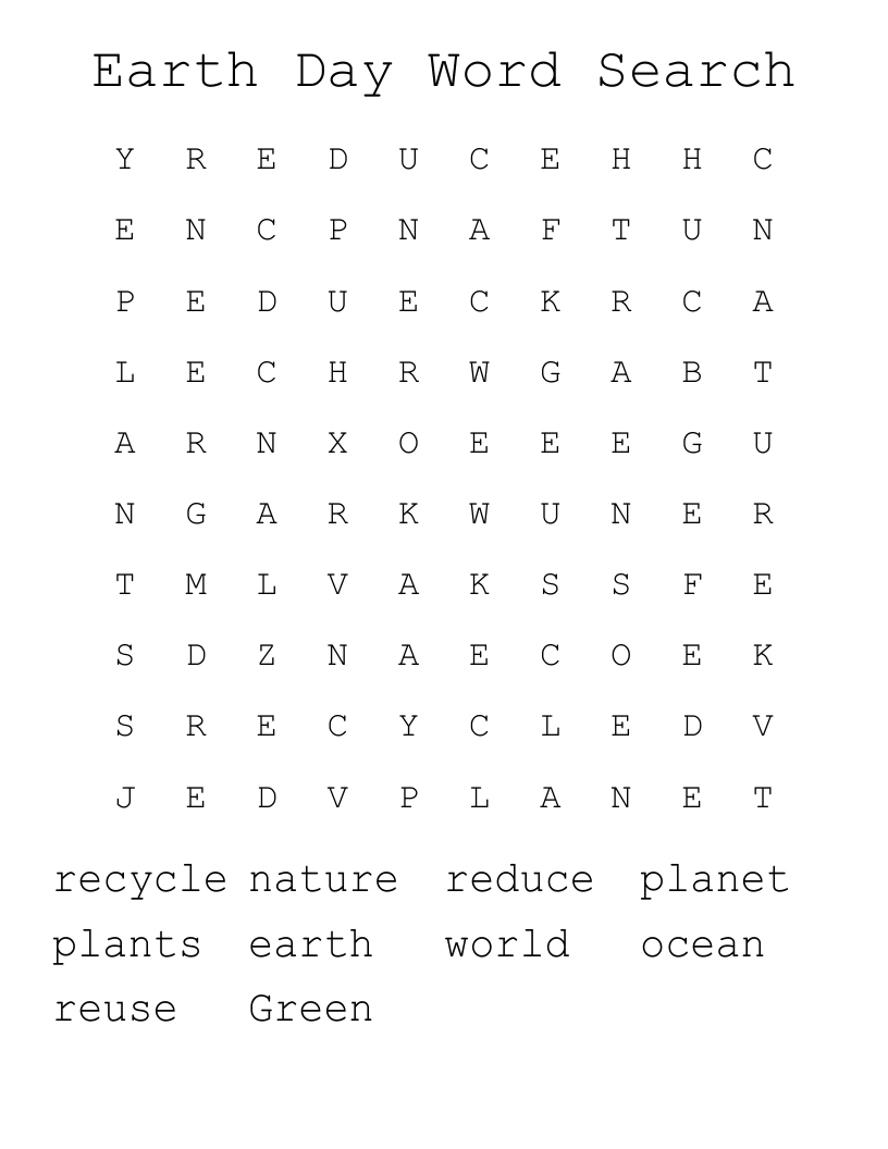 Earth Day Word Search WordMint