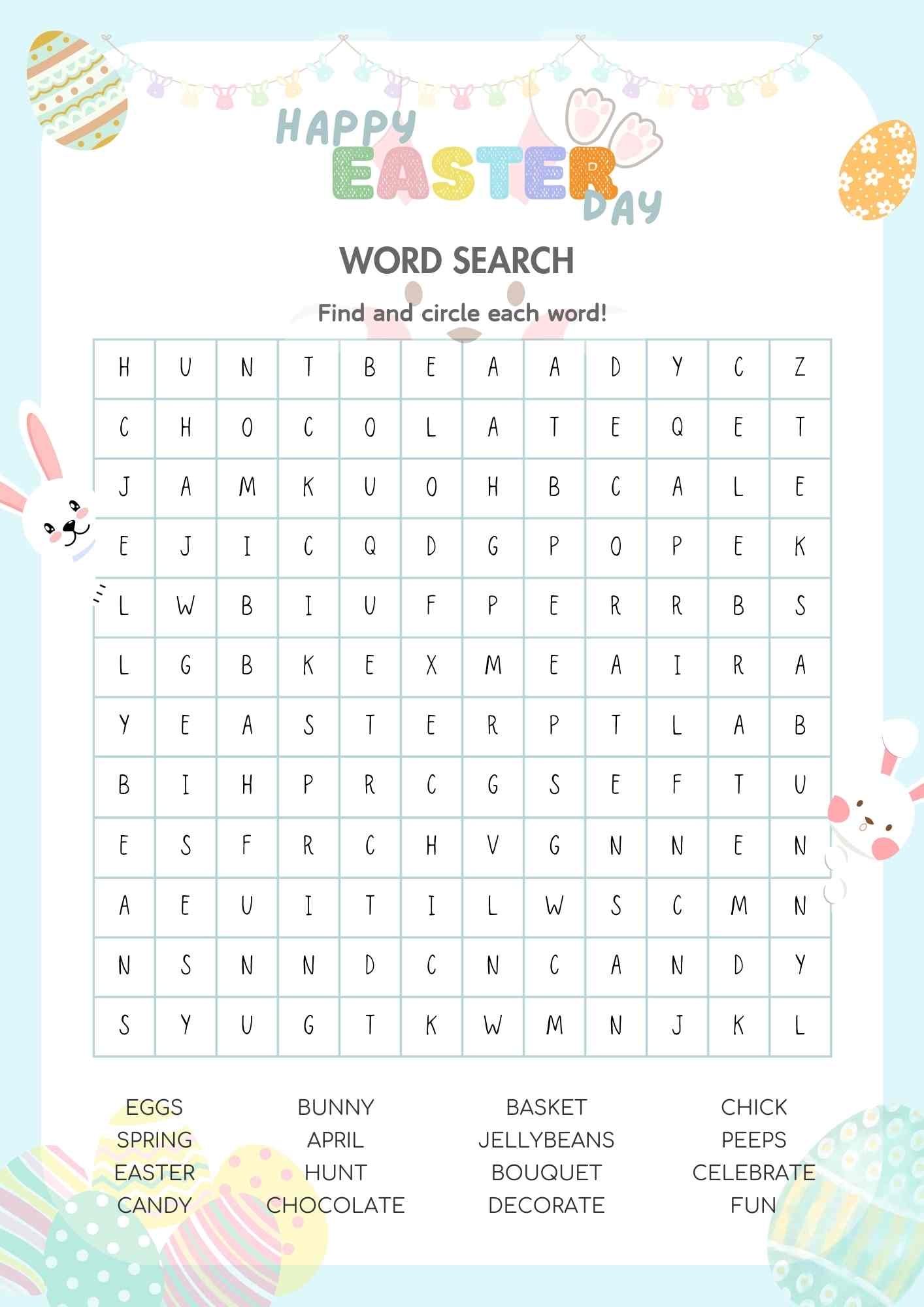 easter day word search 16 words for kids free printable pdf ezpzlearn