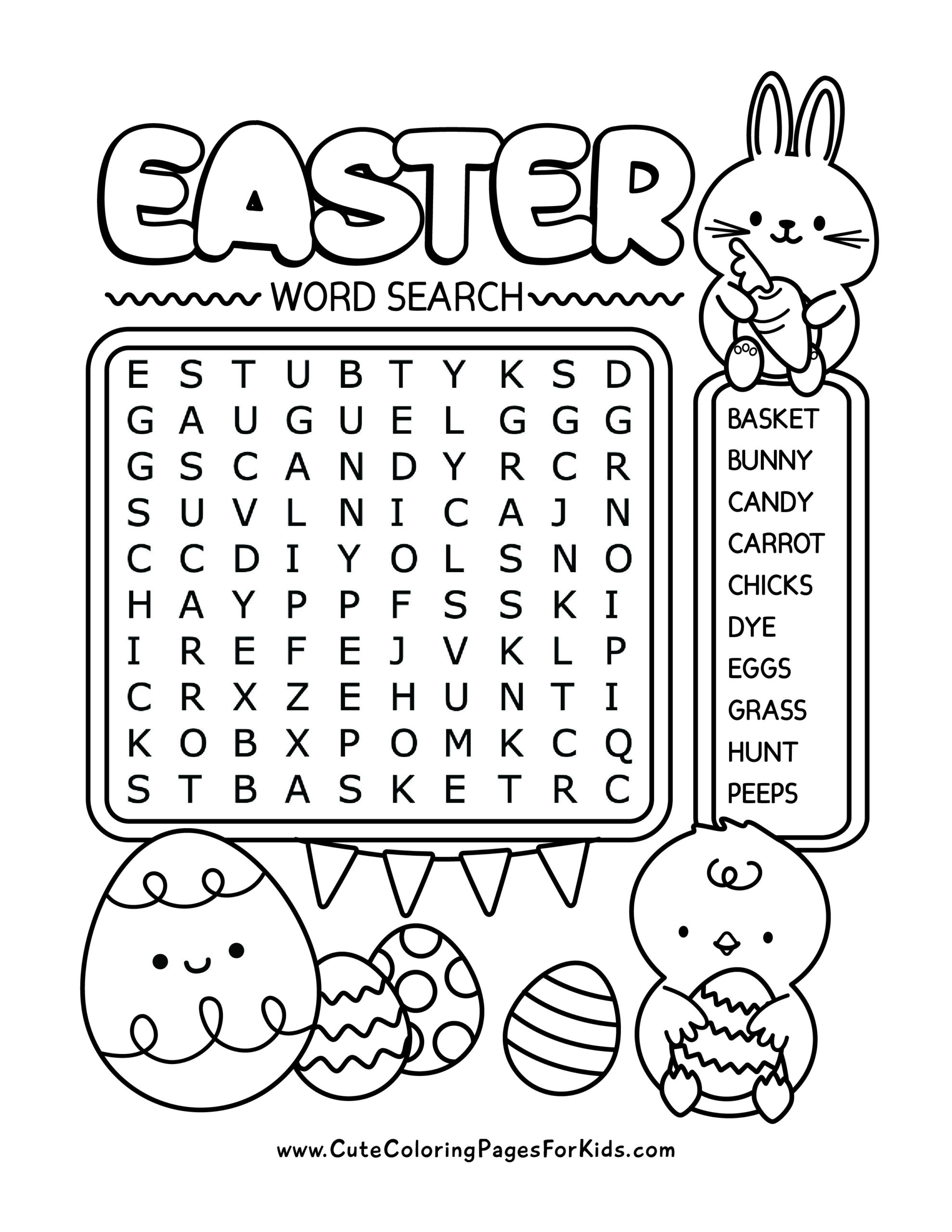 easter word search free printable activity for kids cute