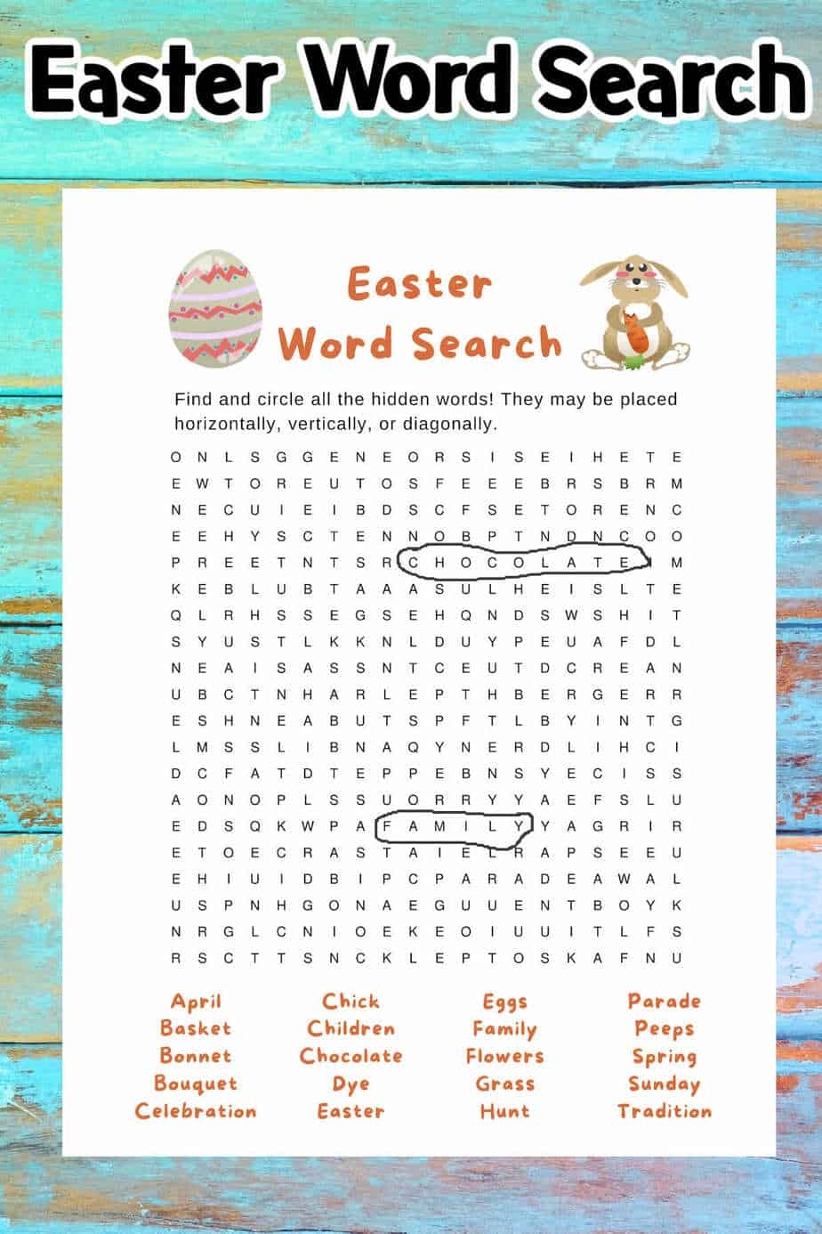 Printable Easter Word Search Worksheets