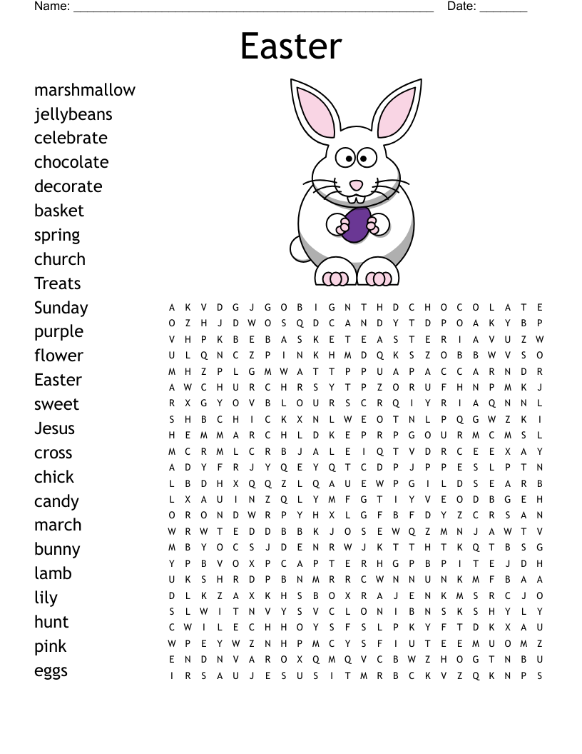 Printable Easter Word Search Large Print