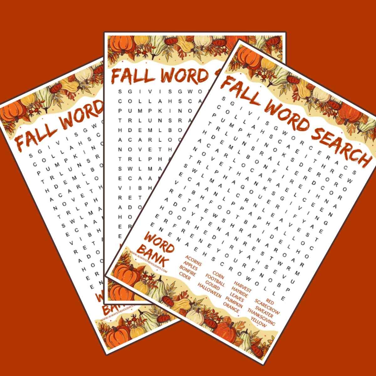 easy fall word search printable free word find with answers