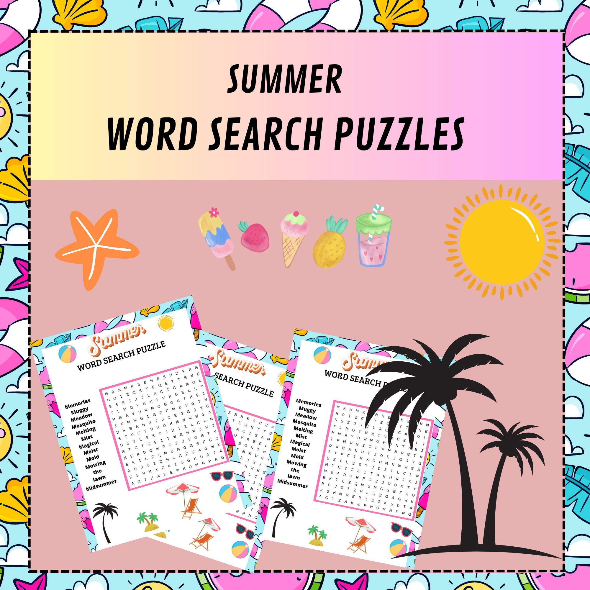 Giant Summer Word Search Answer Key Printable