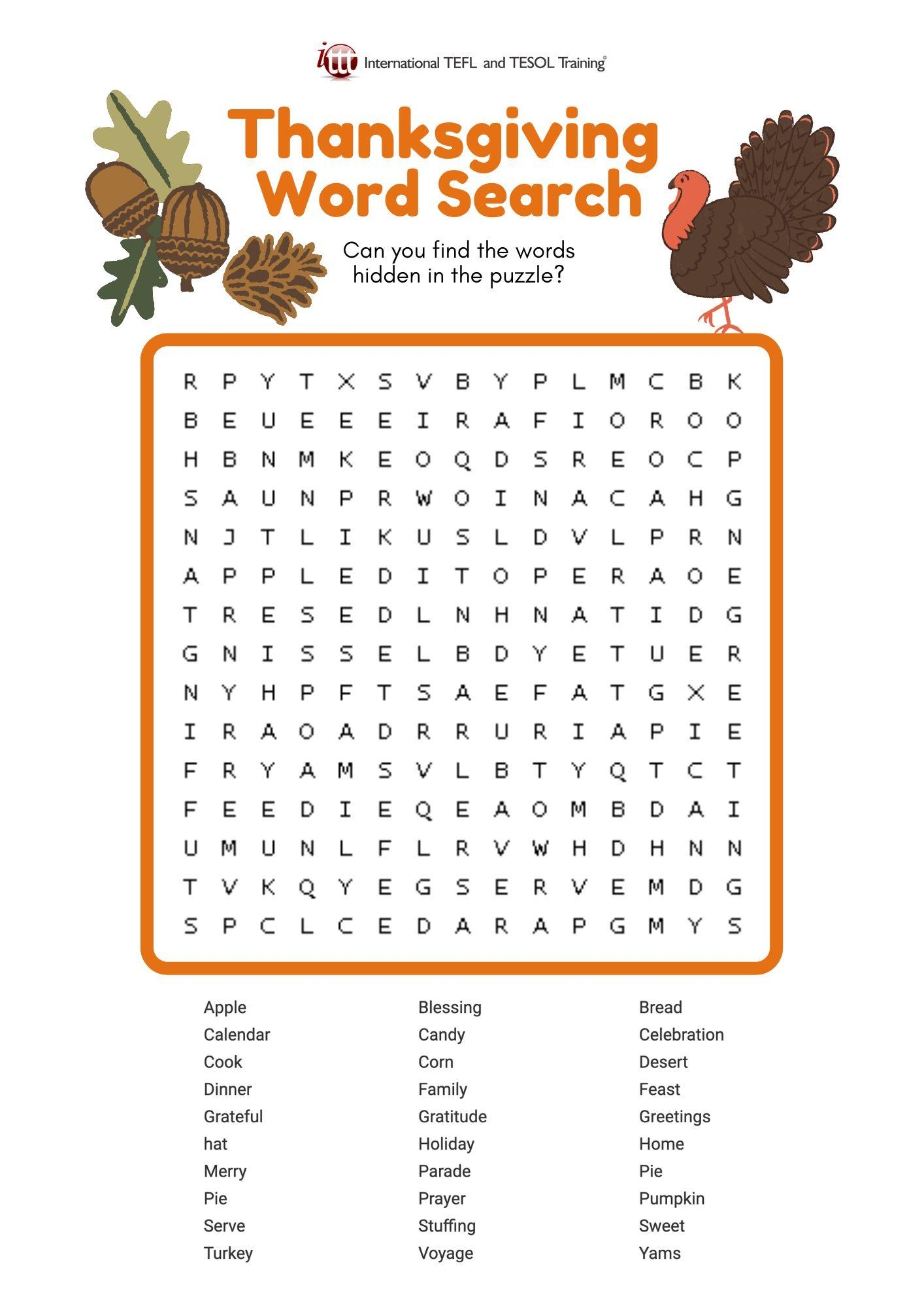 EFL Thanksgiving Word Search ITTT
