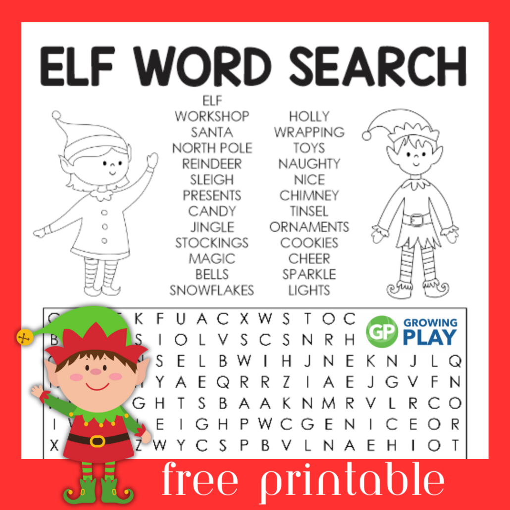 elf word search puzzle free printable growing play