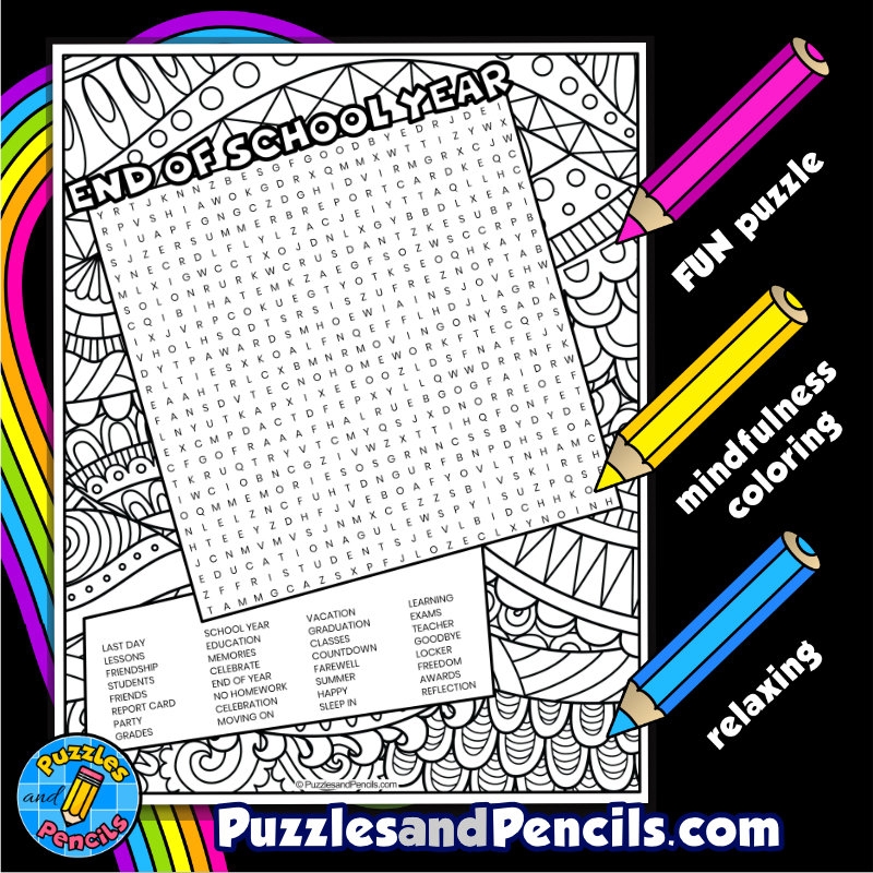 End Of School Year Word Search Puzzle Activity Page With Coloring Last Day Of School Wordsearch Made By Teachers