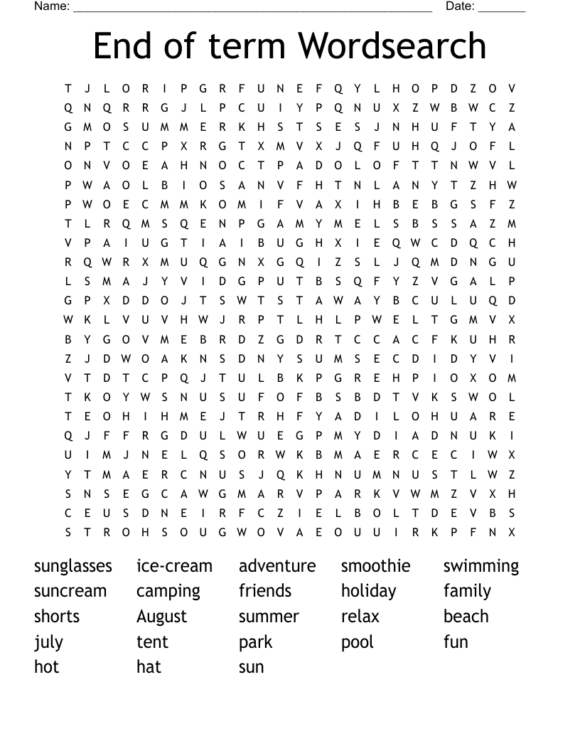 End Of Term Wordsearch WordMint