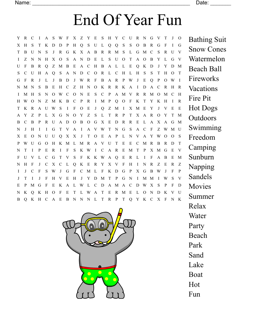 End Of The Year Word Search WordMint