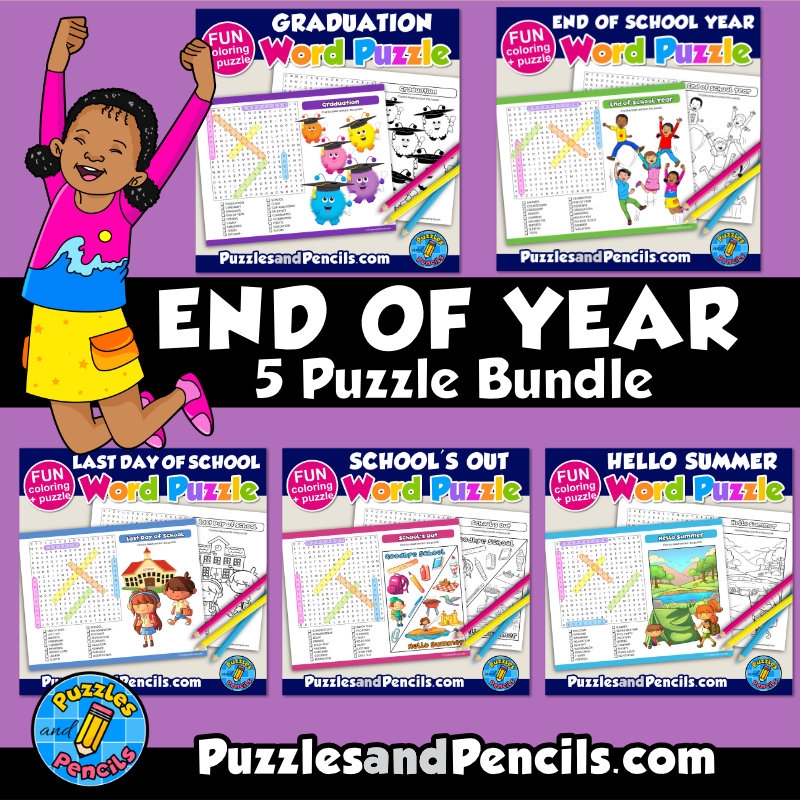 End Of Year Word Search Puzzle Activity BUNDLE 5 Wordsearch Puzzles Made By Teachers