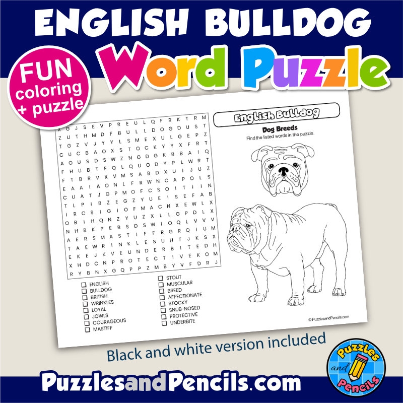 English Bulldog Word Search Puzzle Activity Page And Coloring Dog Breeds Made By Teachers
