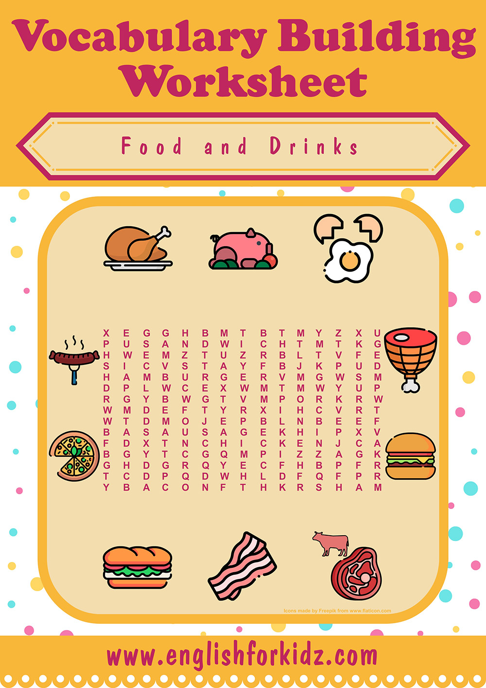 english for kids step by step food u0026 drinks word search puzzles