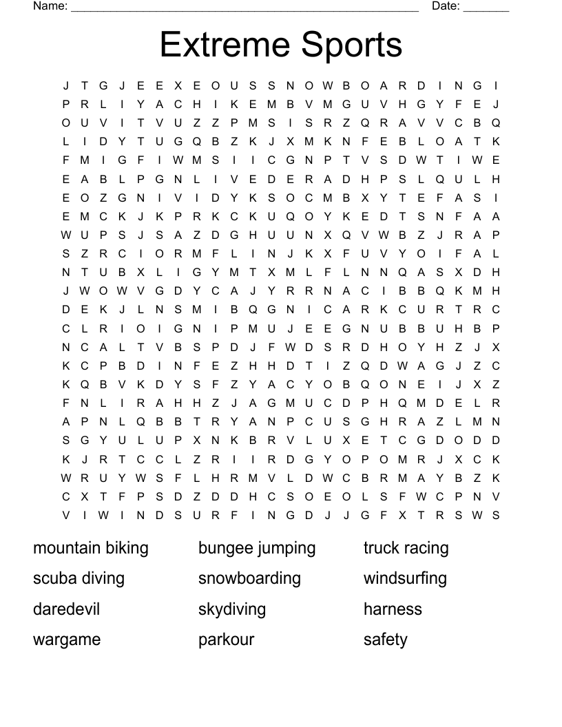 Extreme Sports Word Search WordMint