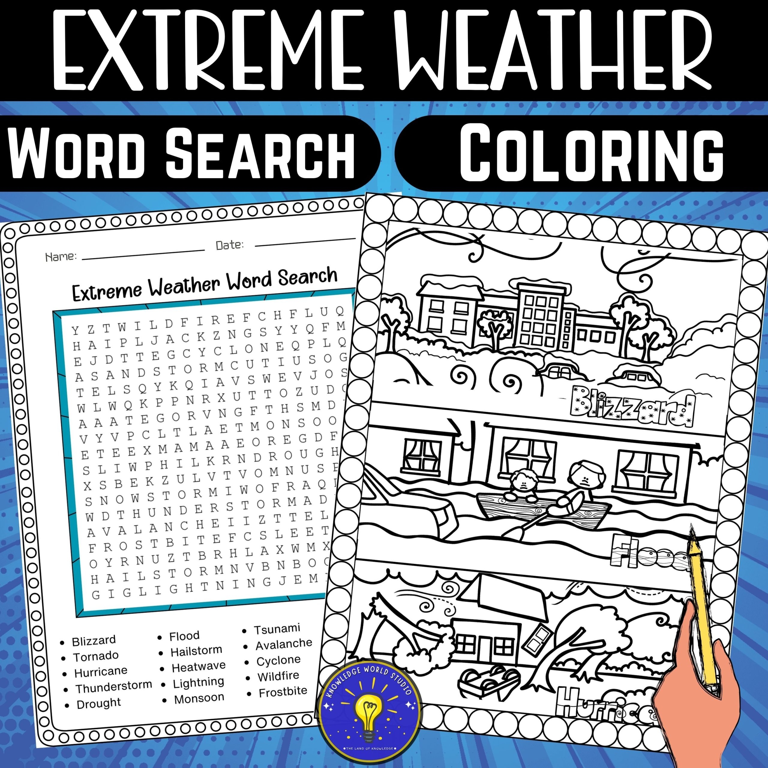 extreme weather activities word search coloring page made by