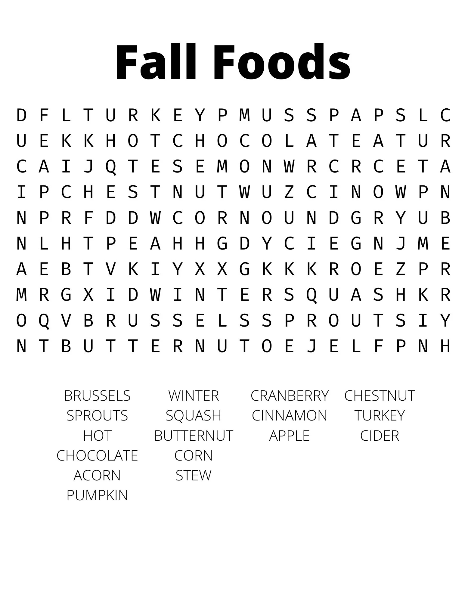 Free Printable Word Search Fall