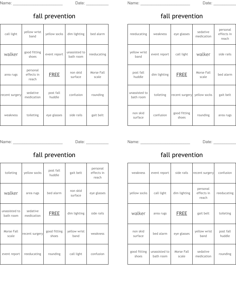Free Fall Prevention Word Search Printable