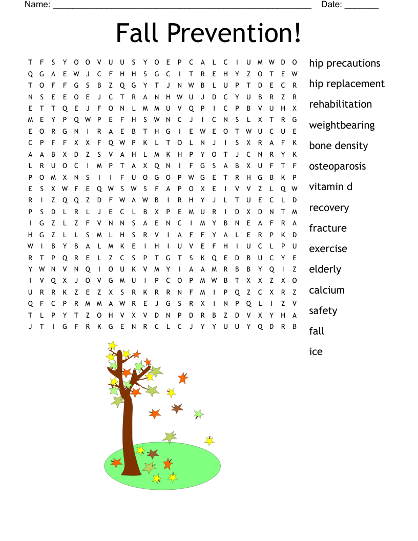 Fall Prevention Word Search WordMint