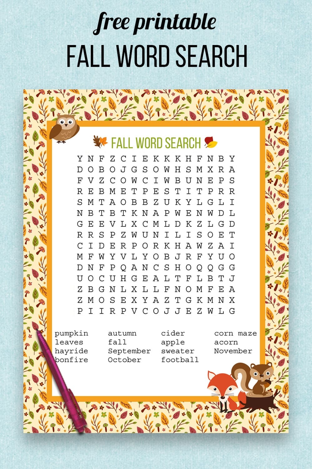fall word search
