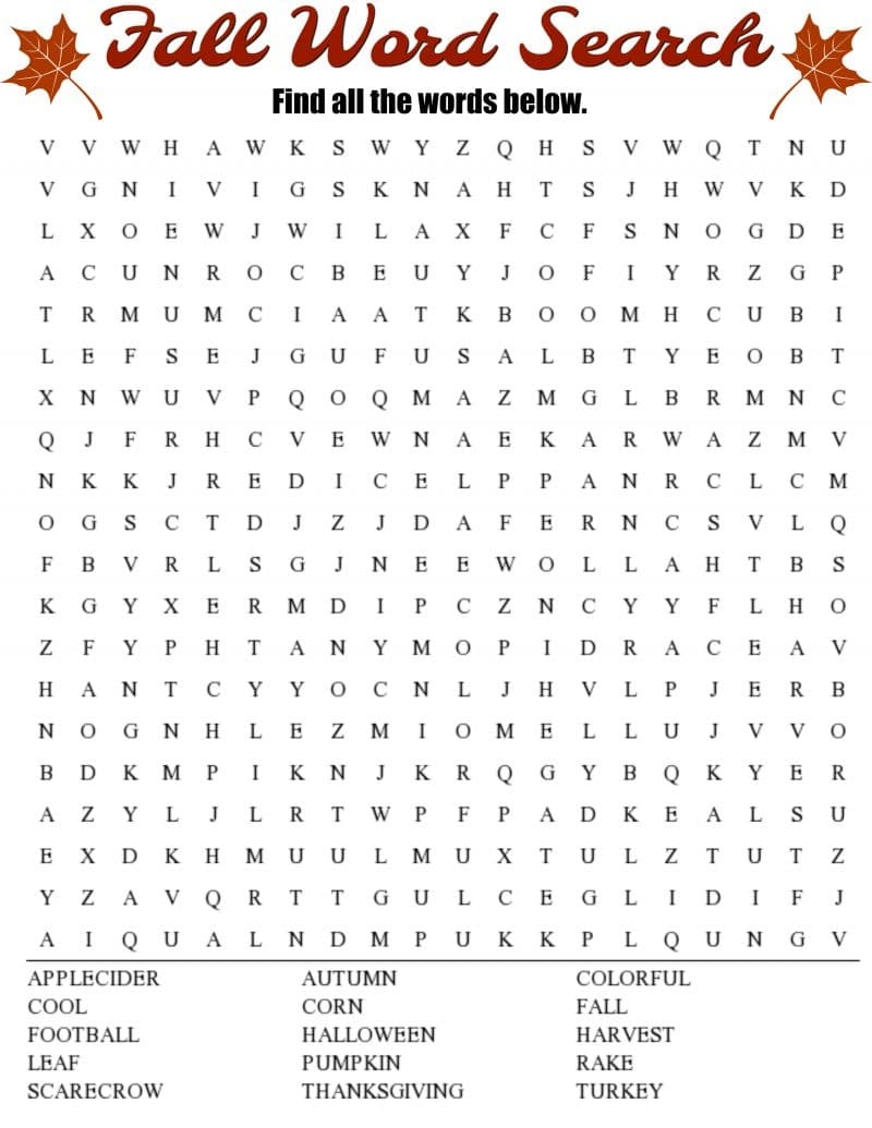 Fall Word Search Best Coloring Pages For Kids