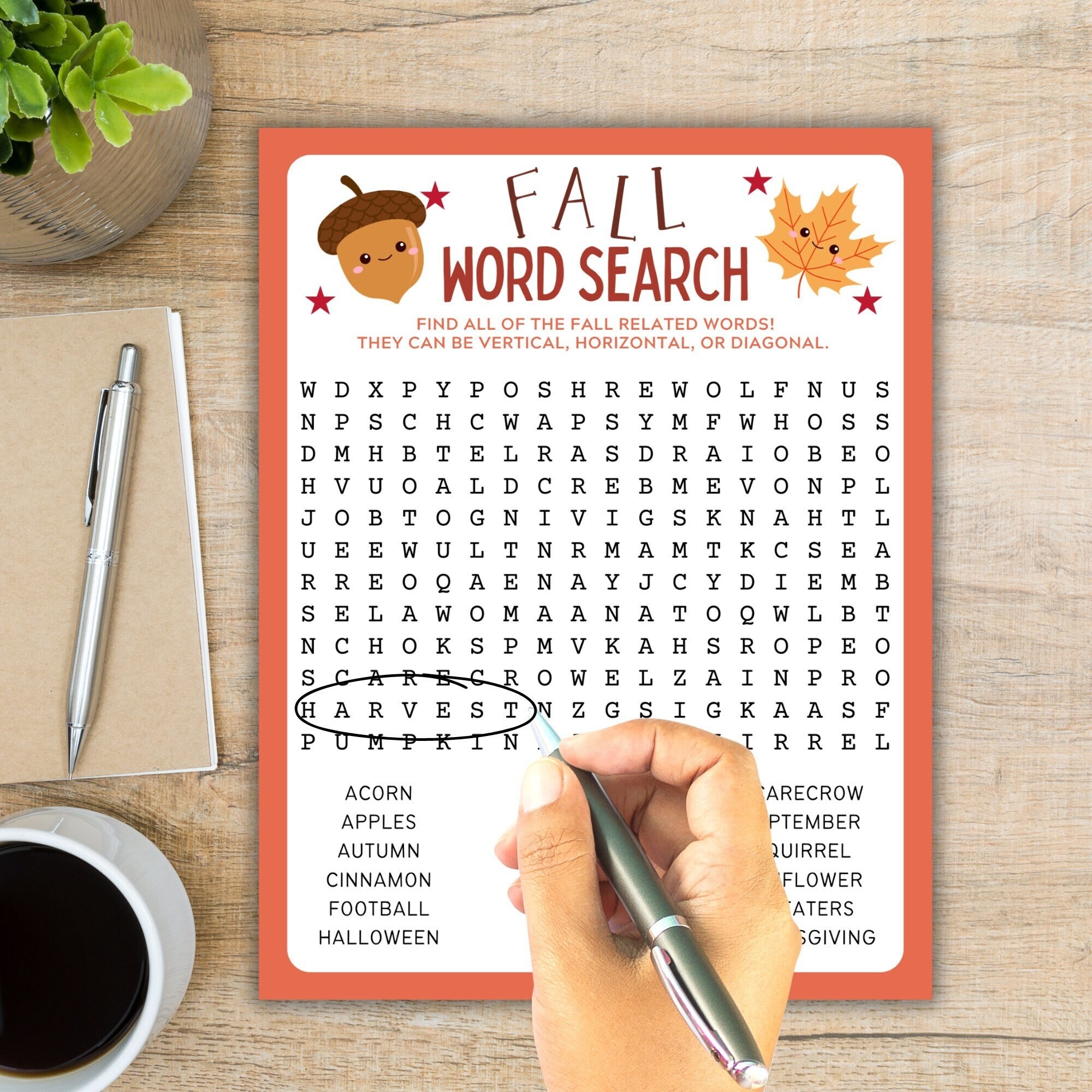 Fall Word Search Fall Printable Game Fall Party Game Thanksgiving Game Kids And Adults Fall Classroom Game Autumn Game Etsy